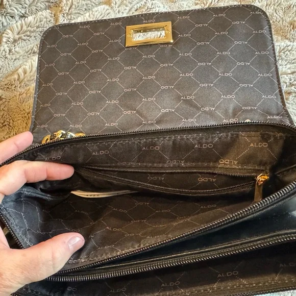 Aldo Quilted Black Crossbody with Gold Accents - Picture 3 of 5